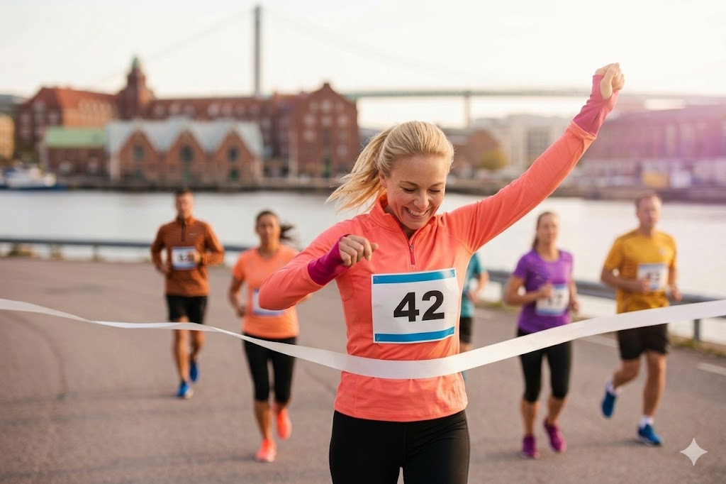 Tjejer springer i grupp i en run club